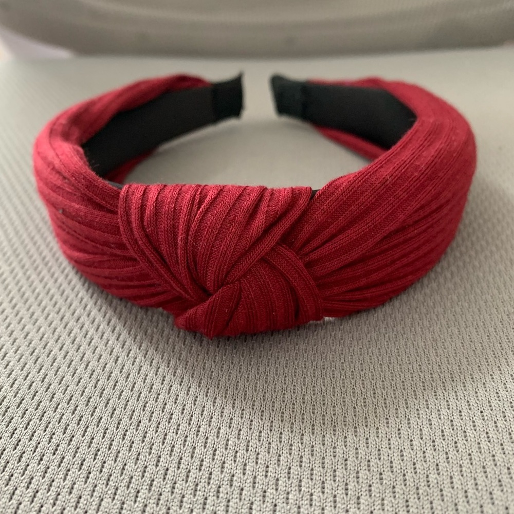 Dark red top knot headband